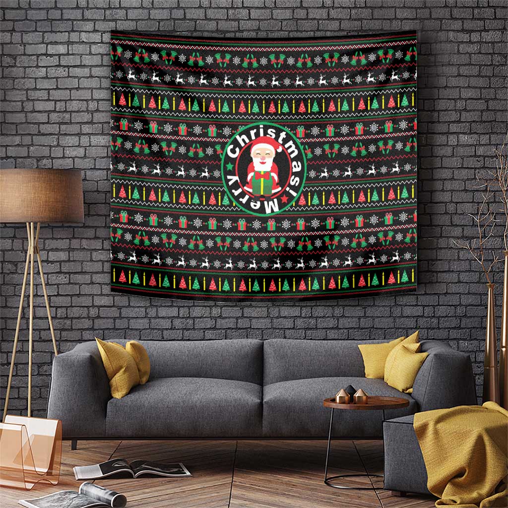 Gift For Merry Christmas Tapestry with Santa Claus and Holiday Icons Pattern - Wonder Print Shop