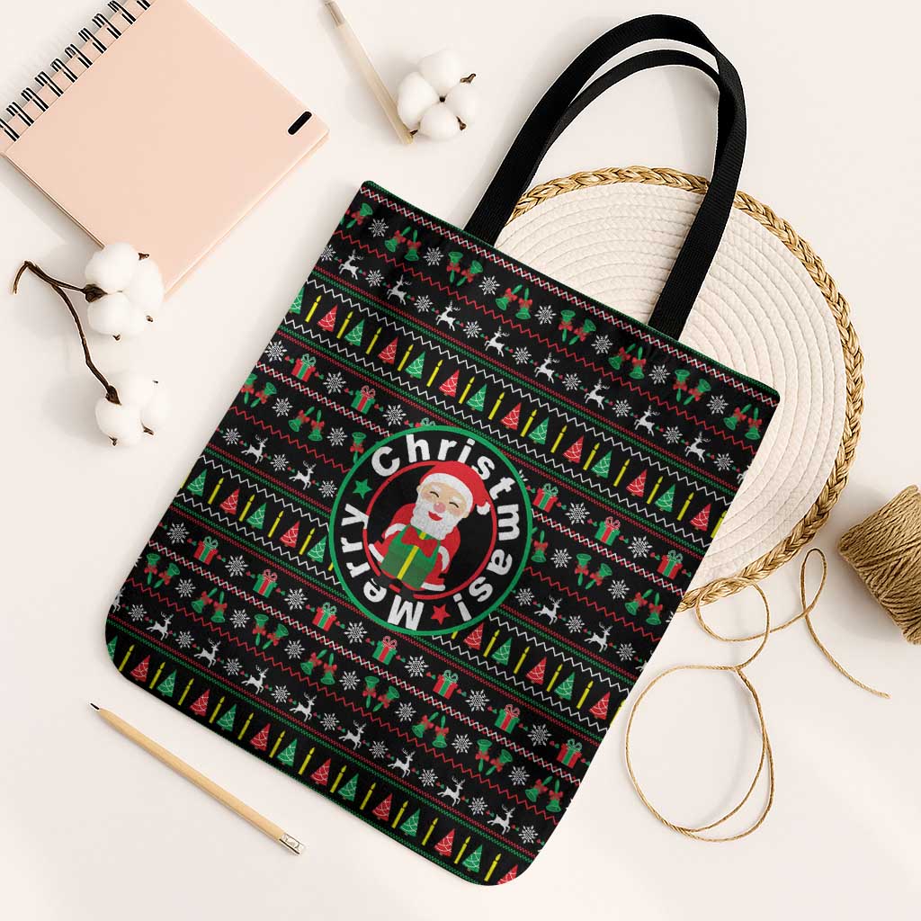 Gift For Merry Christmas Tote Bag with Santa Claus and Holiday Icons Pattern - Wonder Print Shop