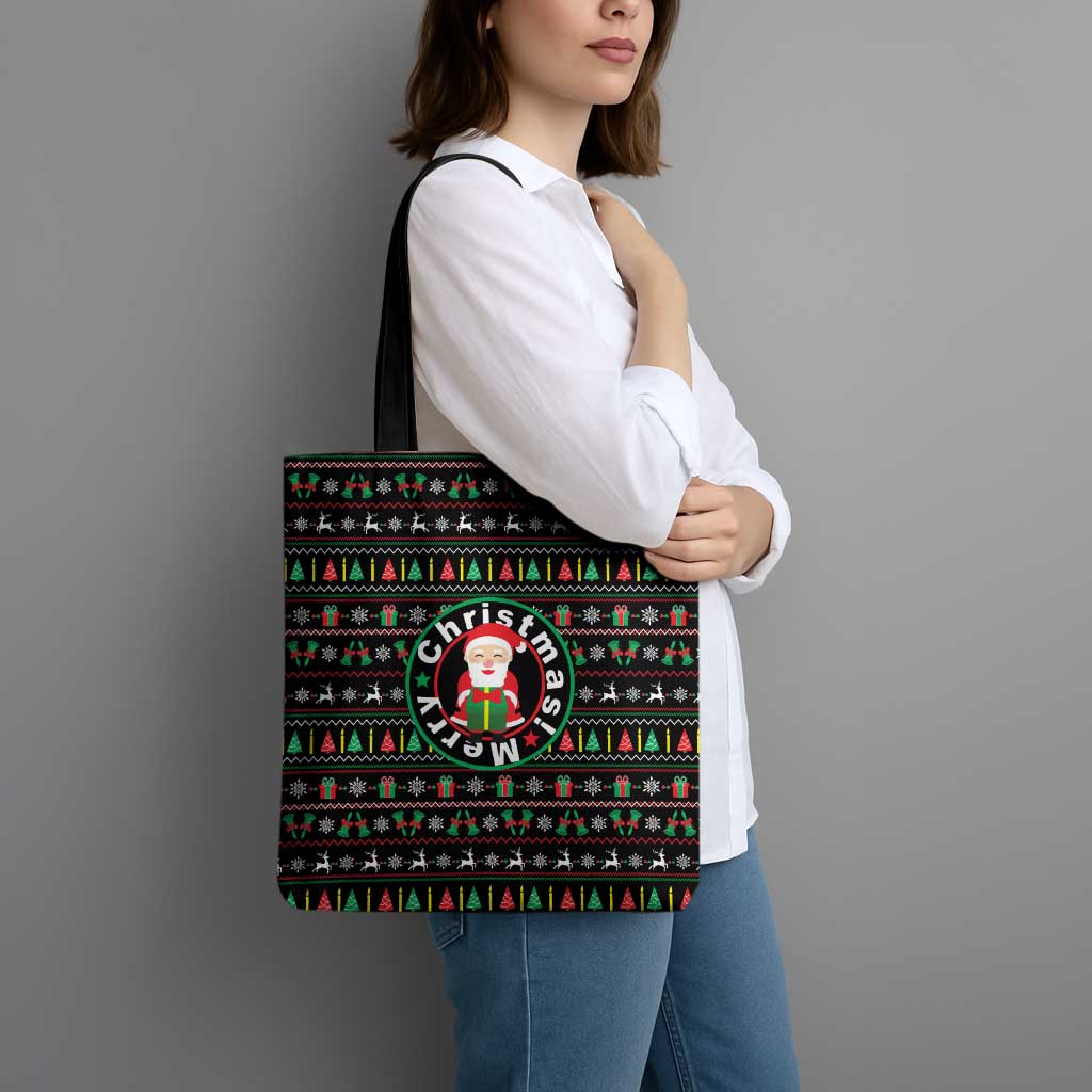 Gift For Merry Christmas Tote Bag with Santa Claus and Holiday Icons Pattern - Wonder Print Shop