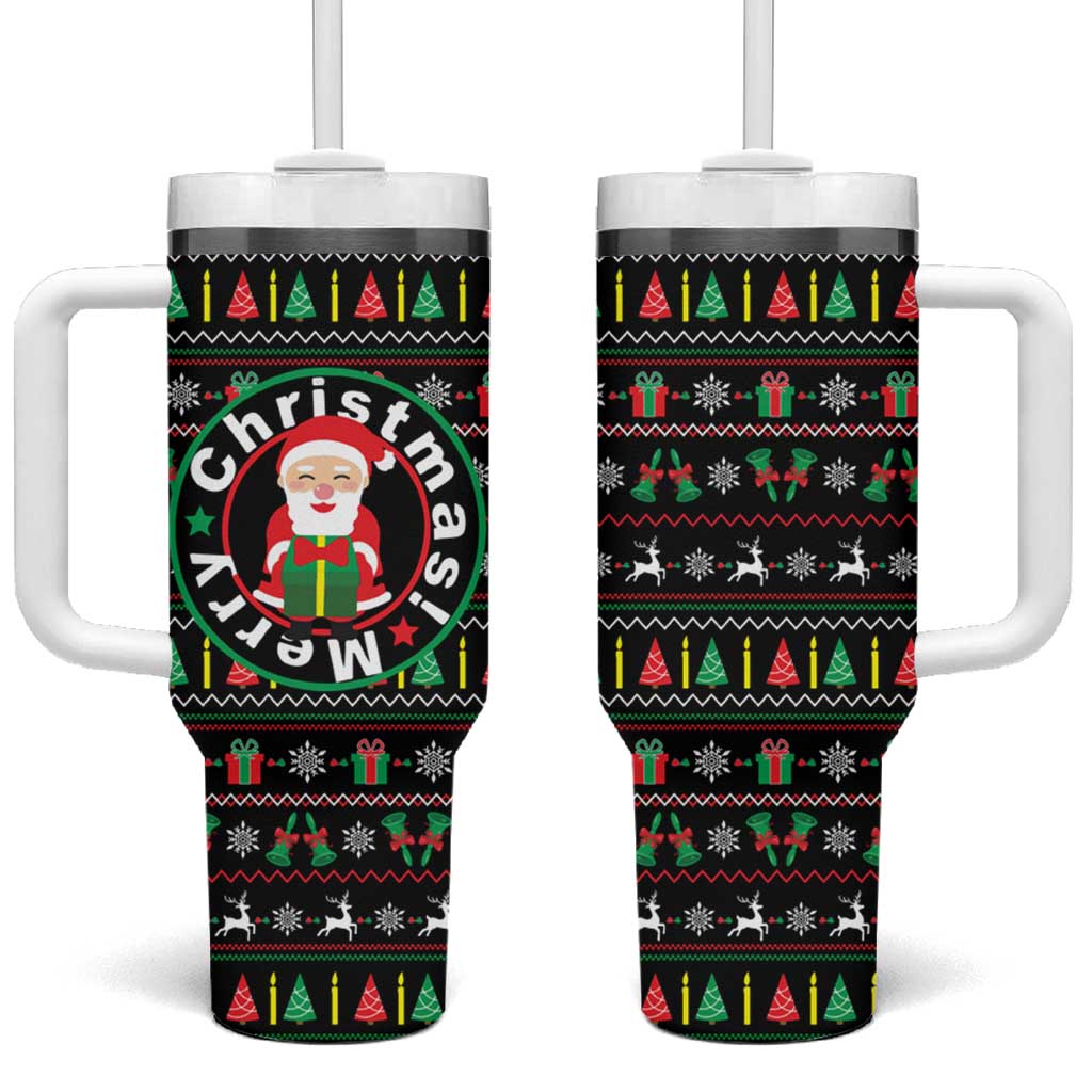 Gift For Merry Christmas Tumbler With Handle with Santa Claus and Holiday Icons Pattern - Wonder Print Shop