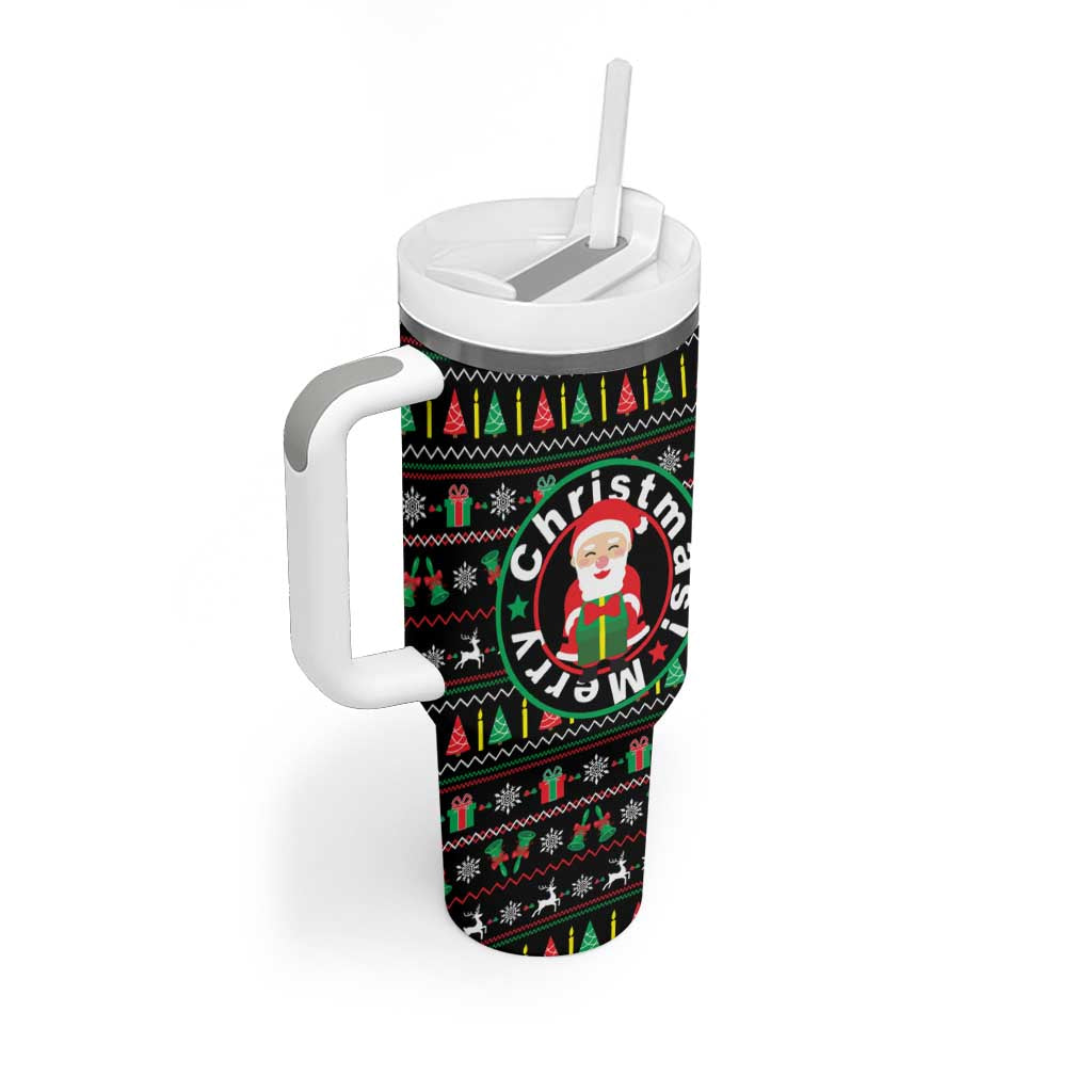Gift For Merry Christmas Tumbler With Handle with Santa Claus and Holiday Icons Pattern - Wonder Print Shop