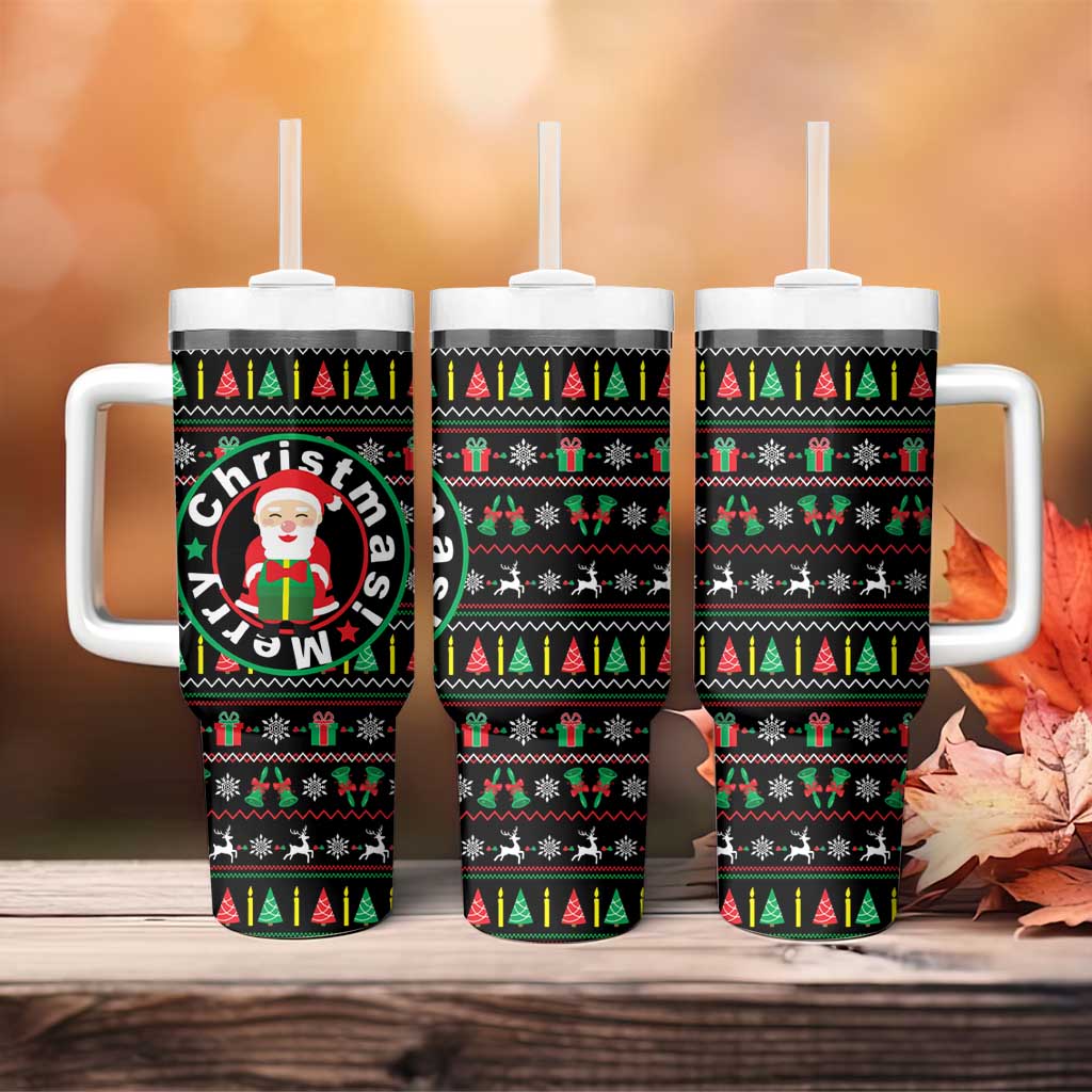 Gift For Merry Christmas Tumbler With Handle with Santa Claus and Holiday Icons Pattern - Wonder Print Shop