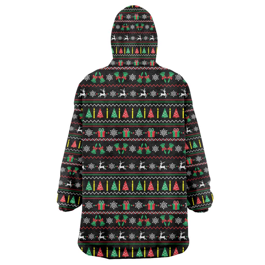 Gift For Merry Christmas Wearable Blanket Hoodie with Santa Claus and Holiday Icons Pattern - Wonder Print Shop
