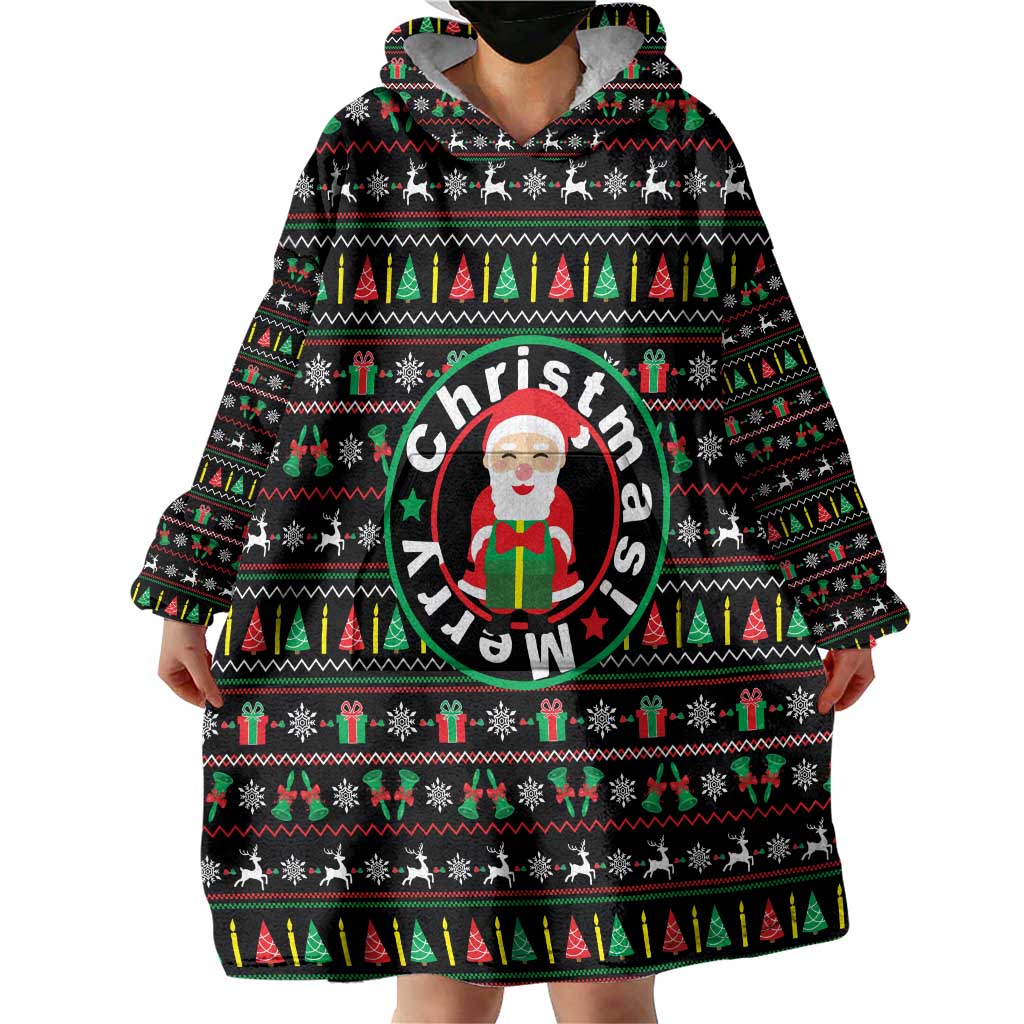 Gift For Merry Christmas Wearable Blanket Hoodie with Santa Claus and Holiday Icons Pattern - Wonder Print Shop