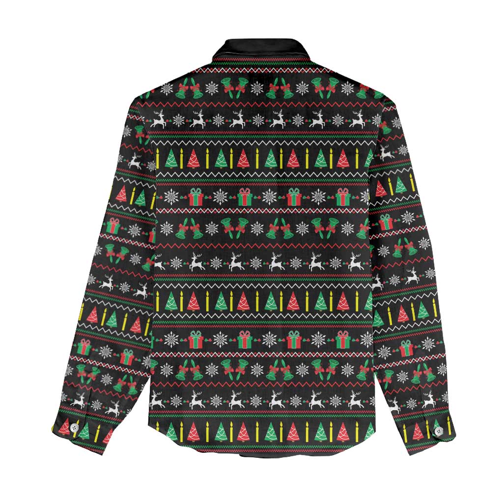 Gift For Merry Christmas Women Casual Shirt with Santa Claus and Holiday Icons Pattern - Wonder Print Shop