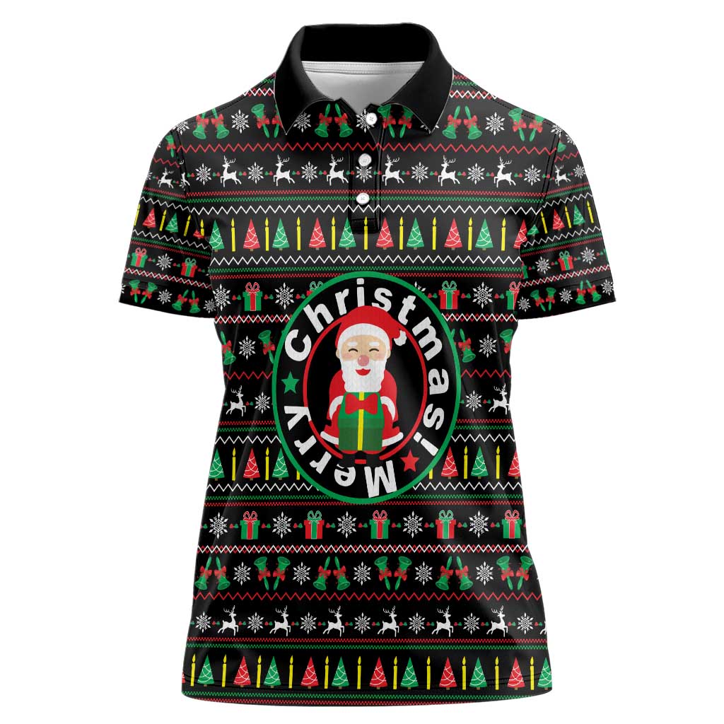 Gift For Merry Christmas Women Polo Shirt with Santa Claus and Holiday Icons Pattern - Wonder Print Shop