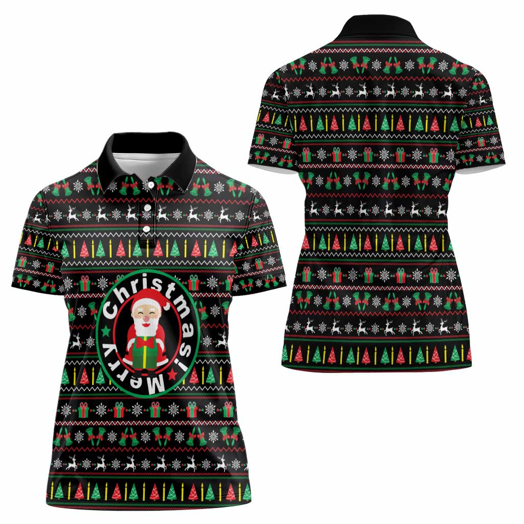Gift For Merry Christmas Women Polo Shirt with Santa Claus and Holiday Icons Pattern - Wonder Print Shop