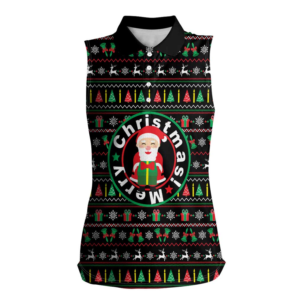 Gift For Merry Christmas Women Sleeveless Polo Shirt with Santa Claus and Holiday Icons Pattern - Wonder Print Shop