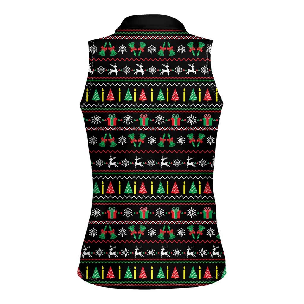 Gift For Merry Christmas Women Sleeveless Polo Shirt with Santa Claus and Holiday Icons Pattern - Wonder Print Shop