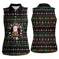 Gift For Merry Christmas Women Sleeveless Polo Shirt with Santa Claus and Holiday Icons Pattern - Wonder Print Shop