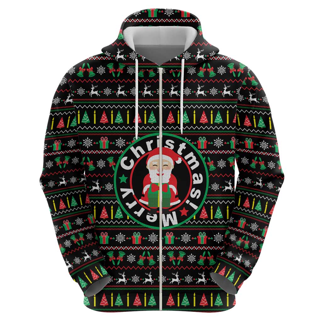 Gift For Merry Christmas Zip Hoodie with Santa Claus and Holiday Icons Pattern - Wonder Print Shop