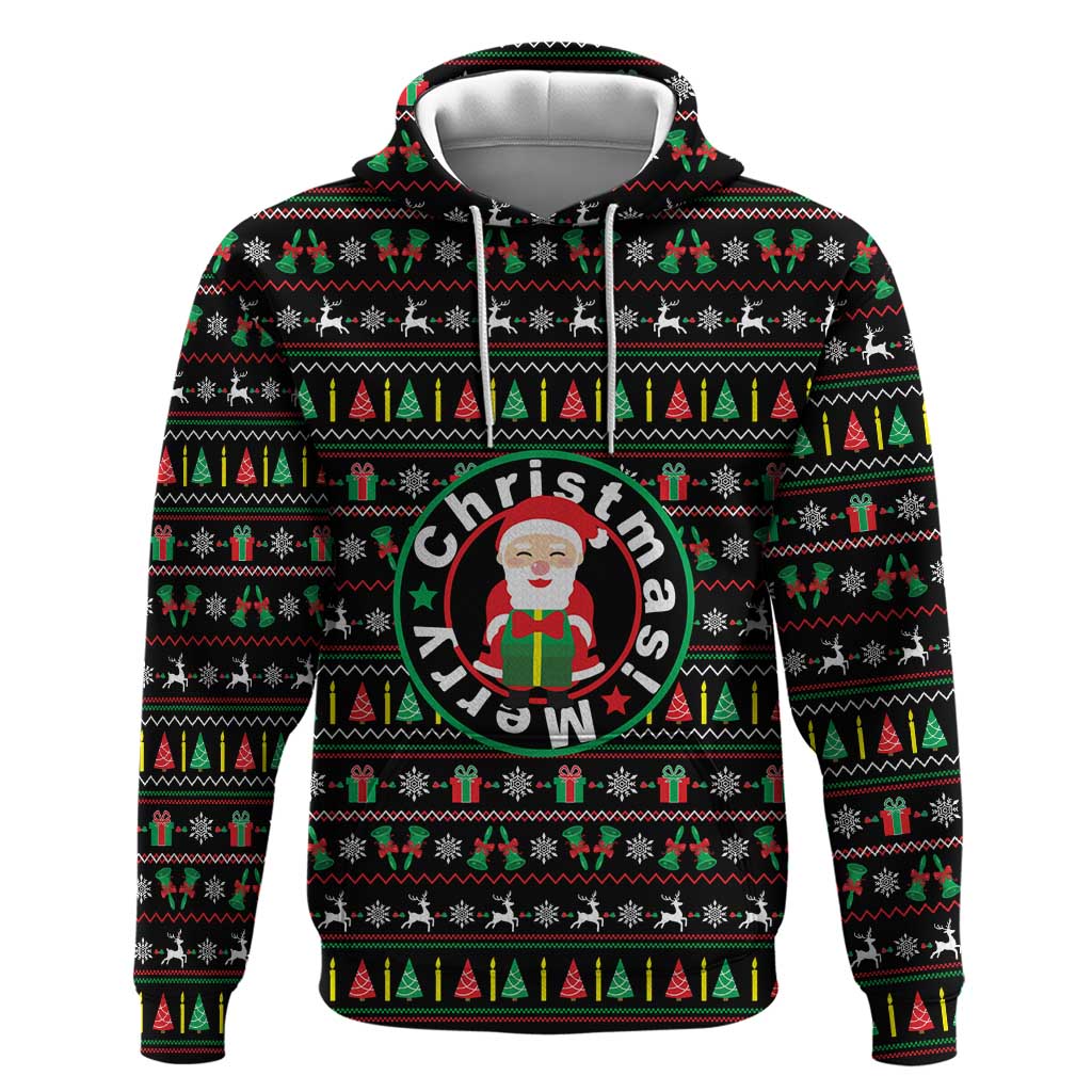 Gift For Merry Christmas Zip Hoodie with Santa Claus and Holiday Icons Pattern - Wonder Print Shop
