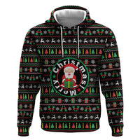 Gift For Merry Christmas Zip Hoodie with Santa Claus and Holiday Icons Pattern - Wonder Print Shop
