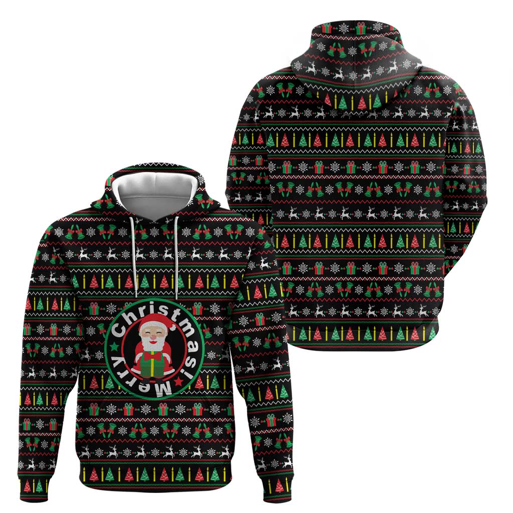 Gift For Merry Christmas Zip Hoodie with Santa Claus and Holiday Icons Pattern - Wonder Print Shop