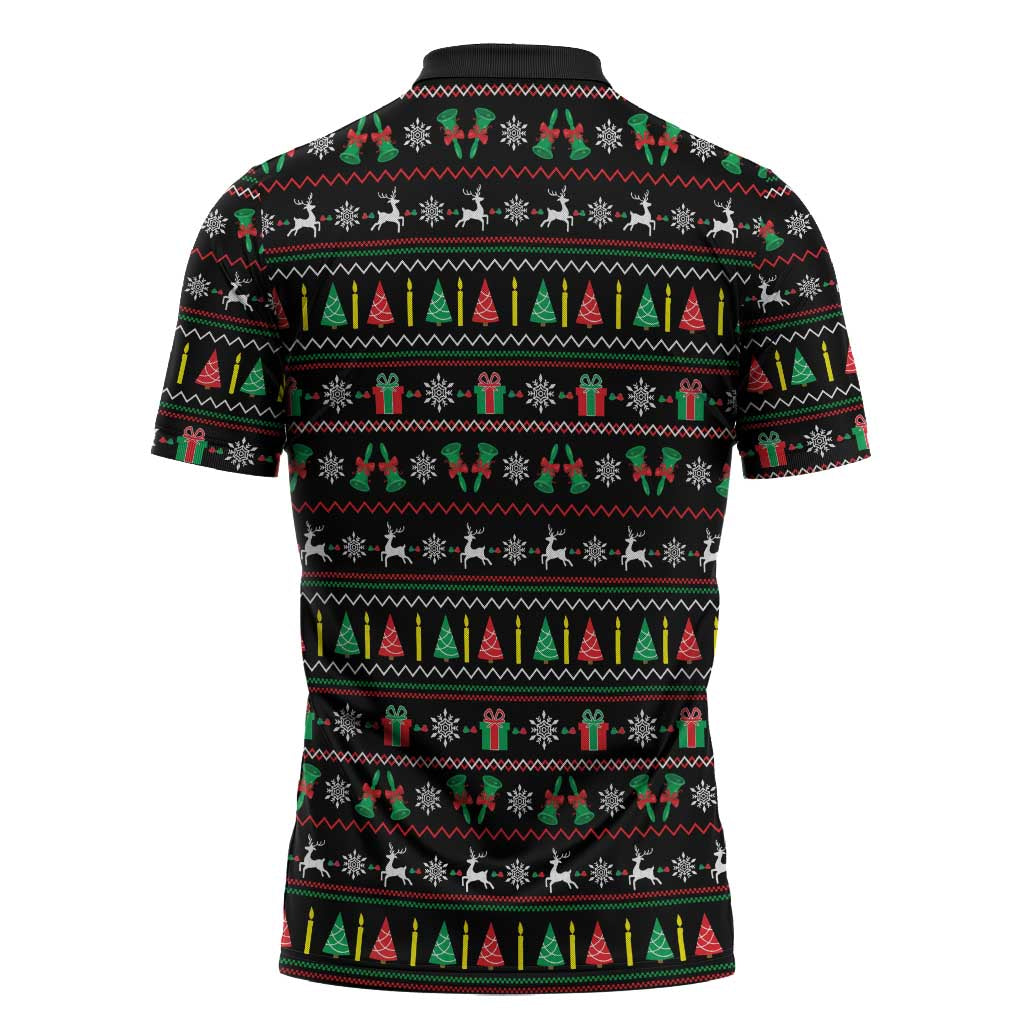 Gift For Merry Christmas Zipper Polo Shirt with Santa Claus and Holiday Icons Pattern - Wonder Print Shop