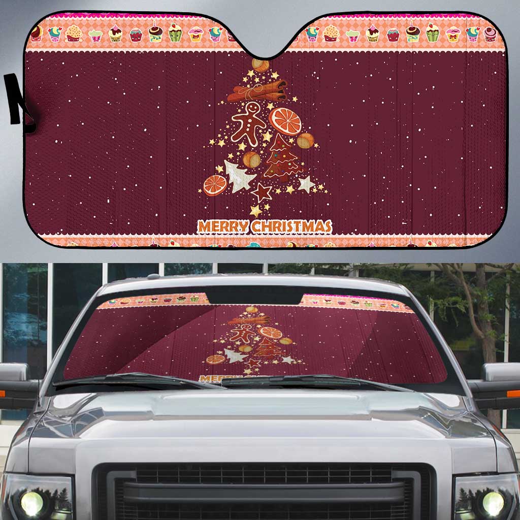 Christmas Cookie Auto Sun Shade with Gingerbread Tree Candy Ornaments and Sweet Treat Pattern - Wonder Print Shop