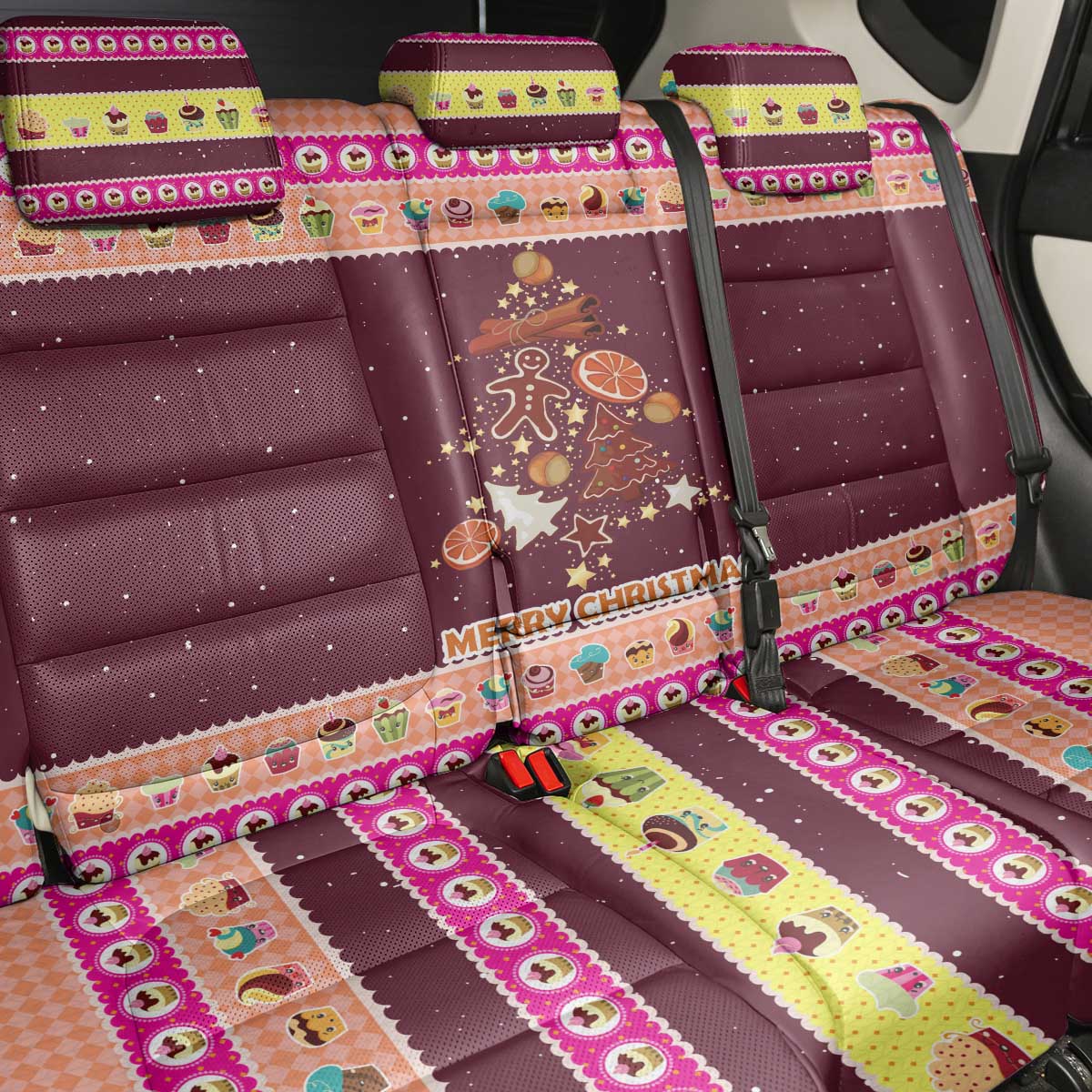 Christmas Cookie Back Car Seat Cover with Gingerbread Tree Candy Ornaments and Sweet Treat Pattern - Wonder Print Shop