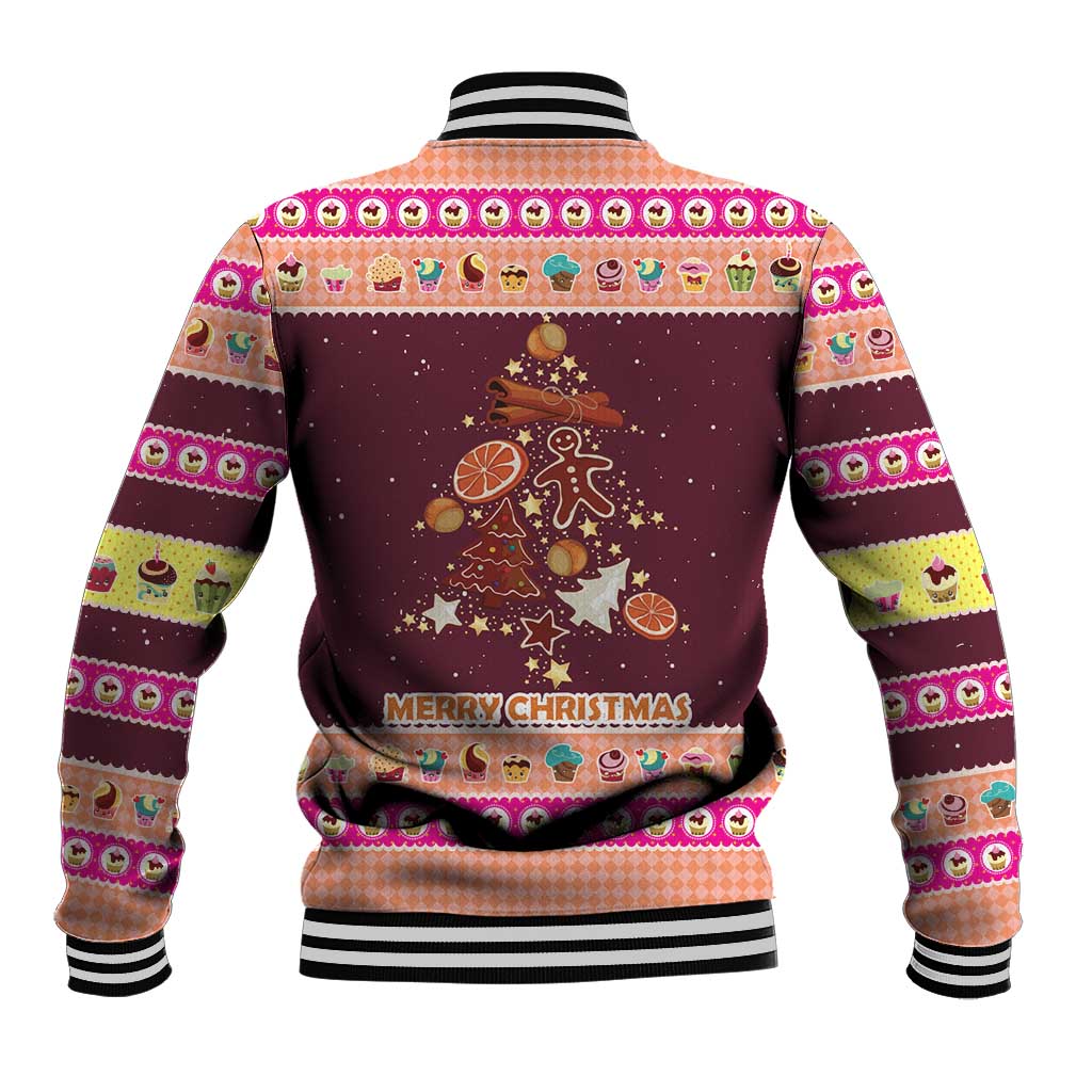 Christmas Cookie Baseball Jacket with Gingerbread Tree Candy Ornaments and Sweet Treat Pattern - Wonder Print Shop