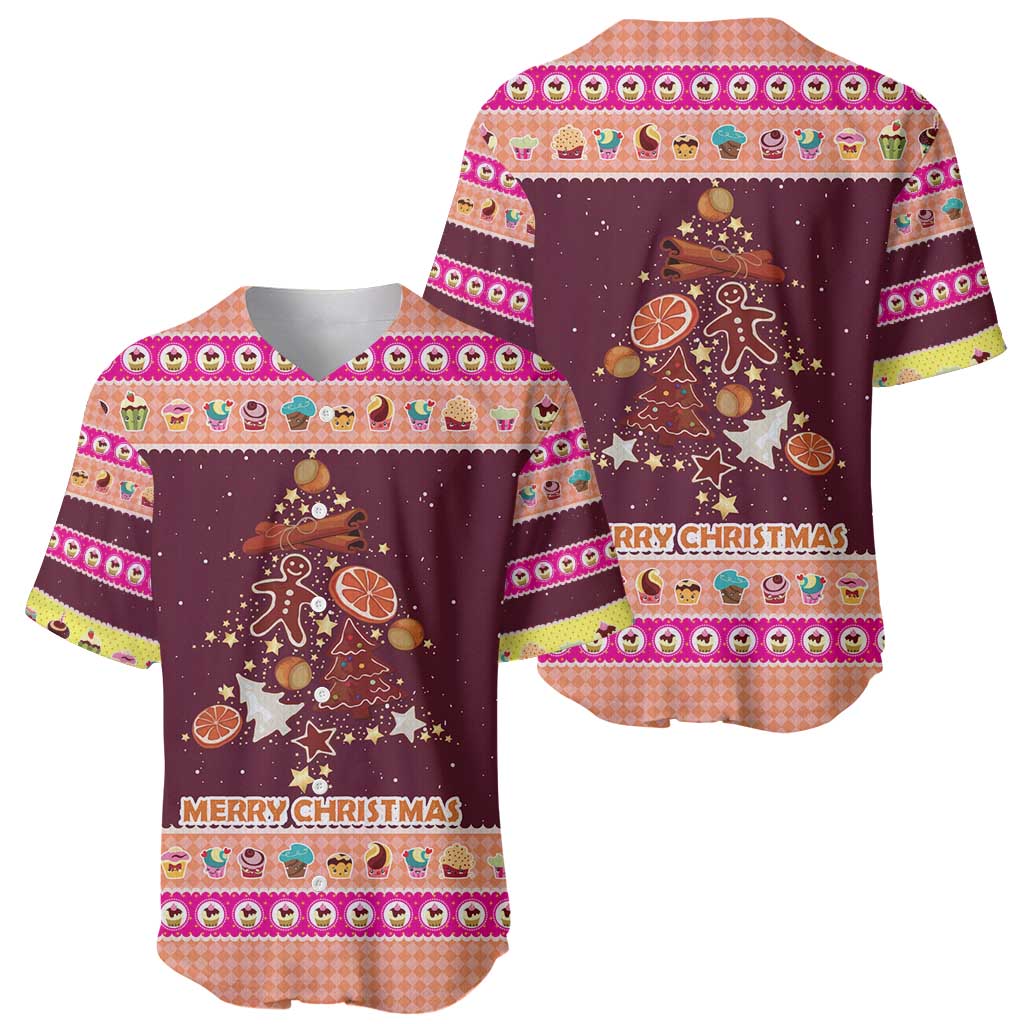 Christmas Cookie Baseball Jersey with Gingerbread Tree Candy Ornaments and Sweet Treat Pattern - Wonder Print Shop