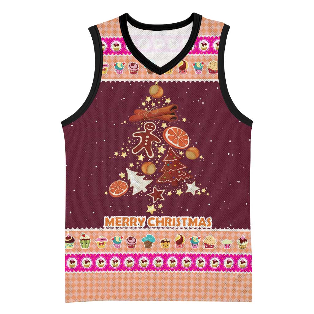 Christmas Cookie Basketball Jersey with Gingerbread Tree Candy Ornaments and Sweet Treat Pattern - Wonder Print Shop