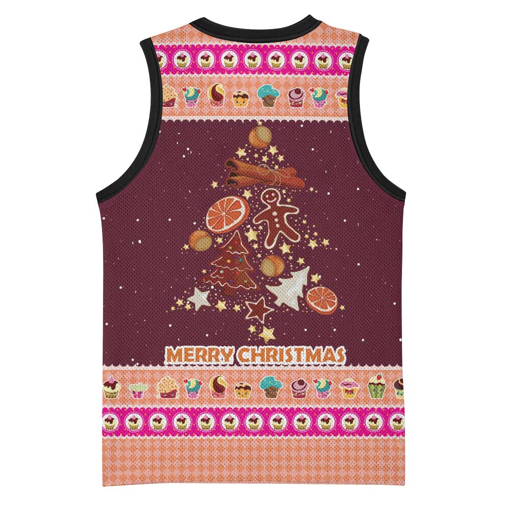 Christmas Cookie Basketball Jersey with Gingerbread Tree Candy Ornaments and Sweet Treat Pattern - Wonder Print Shop