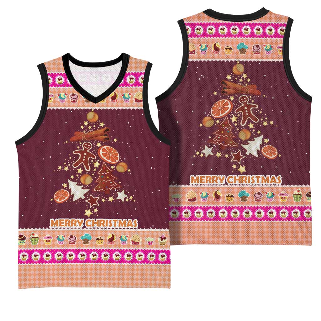 Christmas Cookie Basketball Jersey with Gingerbread Tree Candy Ornaments and Sweet Treat Pattern - Wonder Print Shop