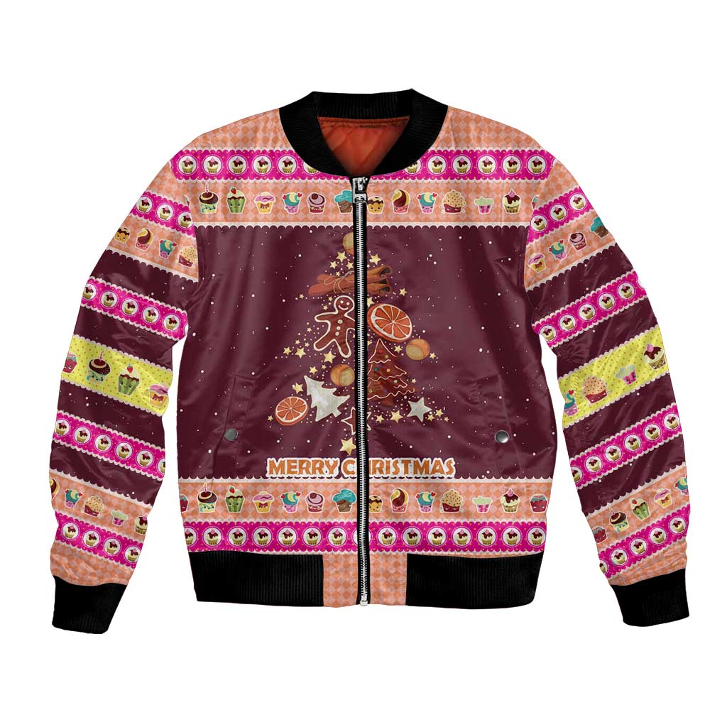 Christmas Cookie Bomber Jacket with Gingerbread Tree Candy Ornaments and Sweet Treat Pattern - Wonder Print Shop