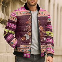Christmas Cookie Bomber Puffer Jacket with Gingerbread Tree Candy Ornaments and Sweet Treat Pattern - Wonder Print Shop