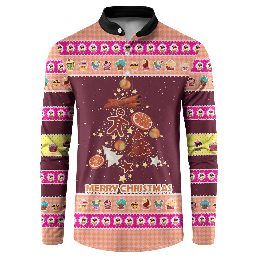 Christmas Cookie Button Sweatshirt with Gingerbread Tree Candy Ornaments and Sweet Treat Pattern - Wonder Print Shop