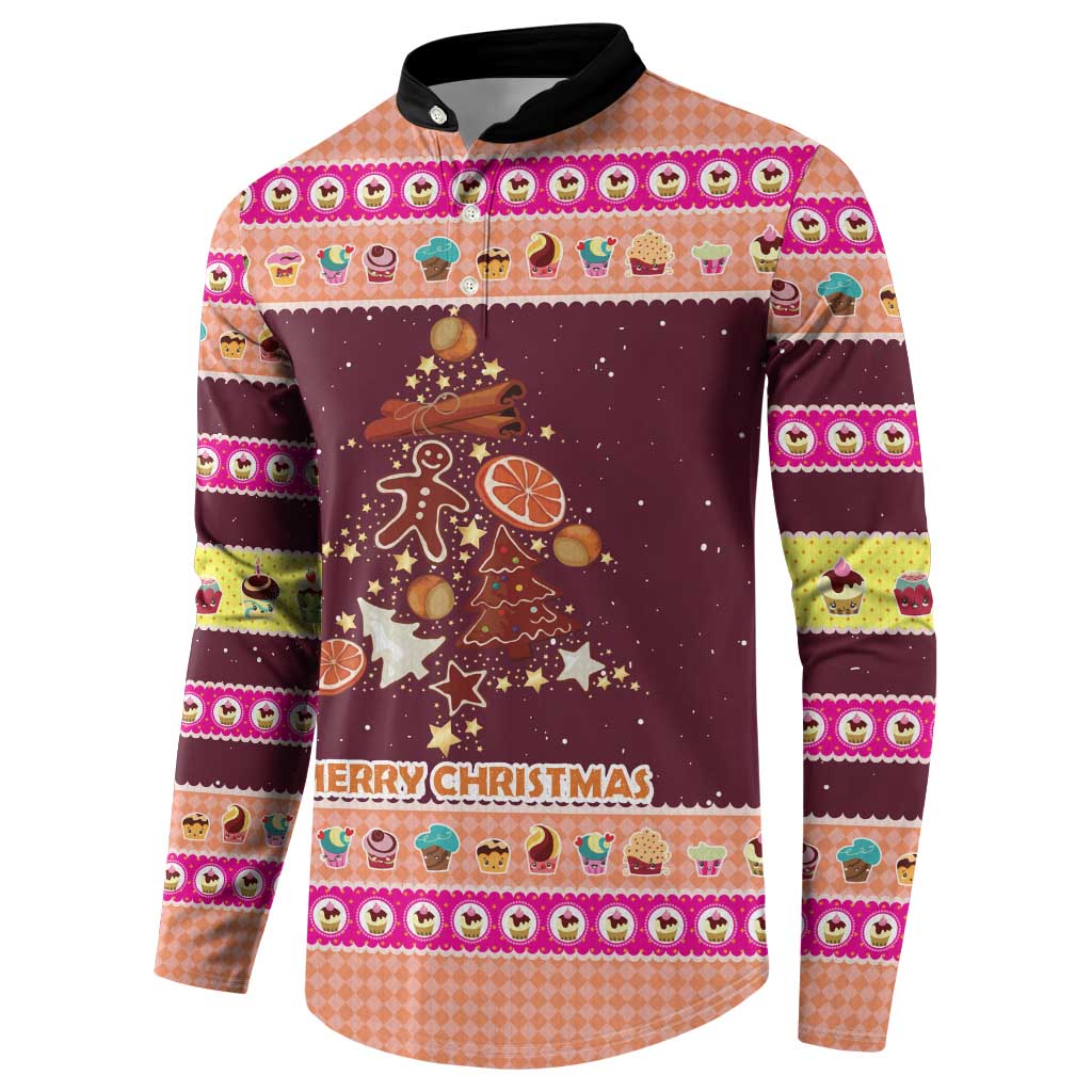 Christmas Cookie Button Sweatshirt with Gingerbread Tree Candy Ornaments and Sweet Treat Pattern - Wonder Print Shop