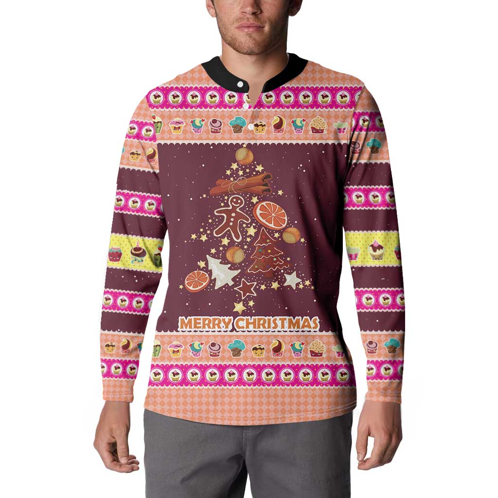 Christmas Cookie Button Sweatshirt with Gingerbread Tree Candy Ornaments and Sweet Treat Pattern - Wonder Print Shop