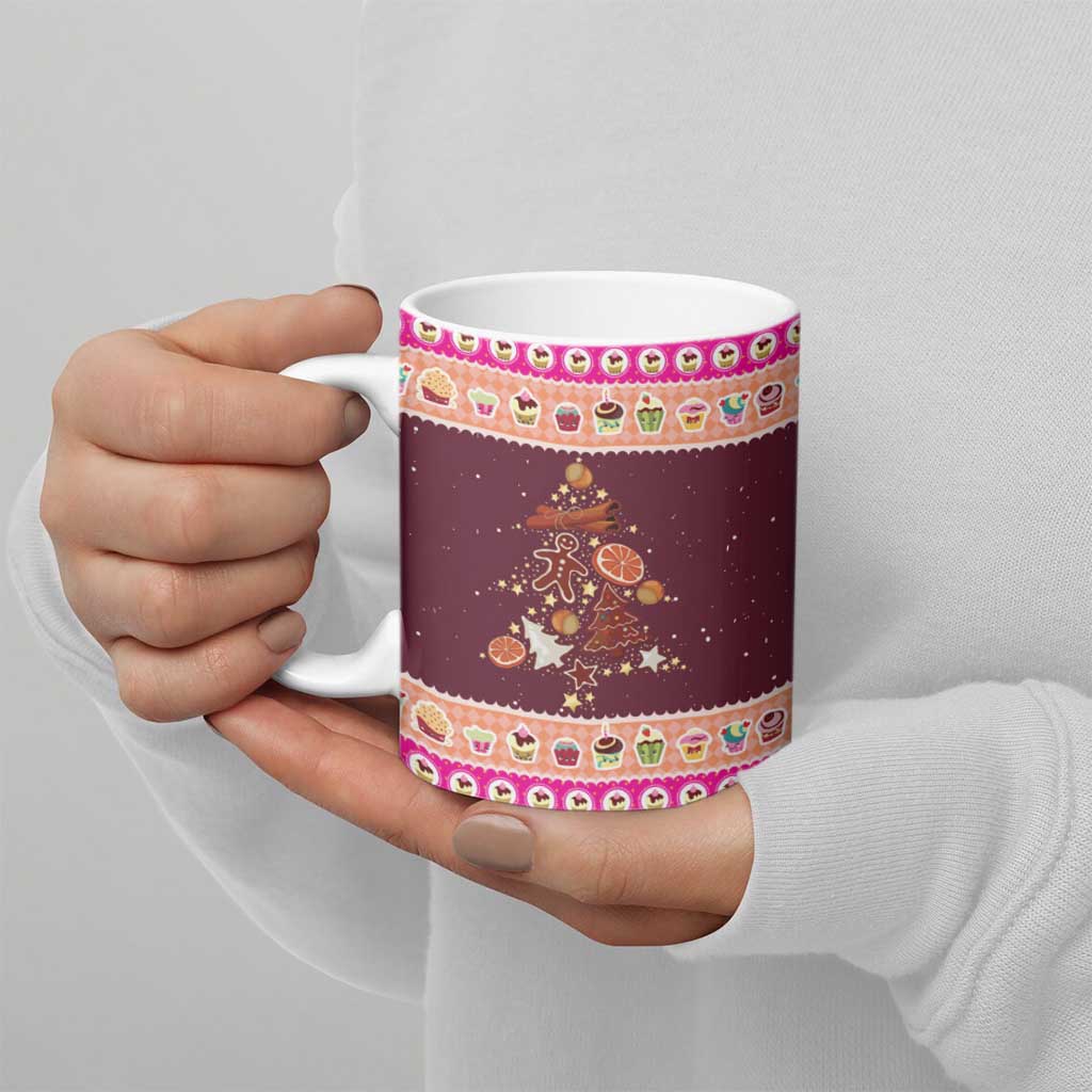 Christmas Cookie Ceramic Mug with Gingerbread Tree Candy Ornaments and Sweet Treat Pattern - Wonder Print Shop