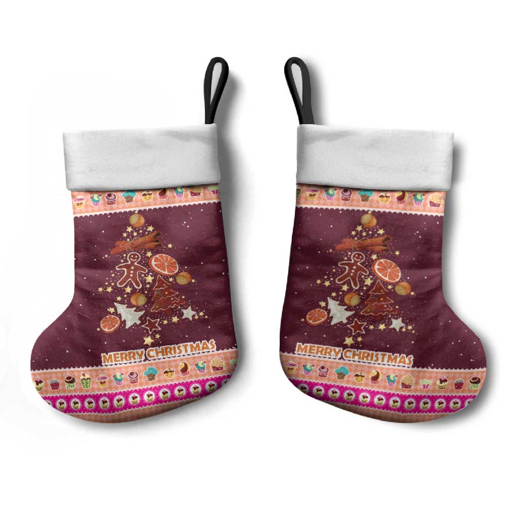 Christmas Cookie Christmas Stocking with Gingerbread Tree Candy Ornaments and Sweet Treat Pattern - Wonder Print Shop