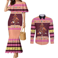 Christmas Cookie Couples Matching Mermaid Dress and Long Sleeve Button Shirt with Gingerbread Tree Candy Ornaments and Sweet Treat Pattern - Wonder Print Shop