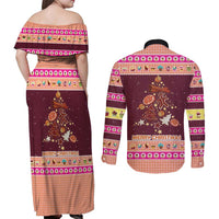 Christmas Cookie Couples Matching Off Shoulder Maxi Dress and Long Sleeve Button Shirt with Gingerbread Tree Candy Ornaments and Sweet Treat Pattern - Wonder Print Shop