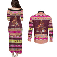 Christmas Cookie Couples Matching Puletasi and Long Sleeve Button Shirt with Gingerbread Tree Candy Ornaments and Sweet Treat Pattern - Wonder Print Shop