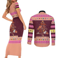 Christmas Cookie Couples Matching Short Sleeve Bodycon Dress and Long Sleeve Button Shirt with Gingerbread Tree Candy Ornaments and Sweet Treat Pattern - Wonder Print Shop