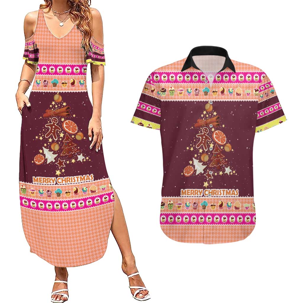 Christmas Cookie Couples Matching Summer Maxi Dress and Hawaiian Shirt with Gingerbread Tree Candy Ornaments and Sweet Treat Pattern - Wonder Print Shop