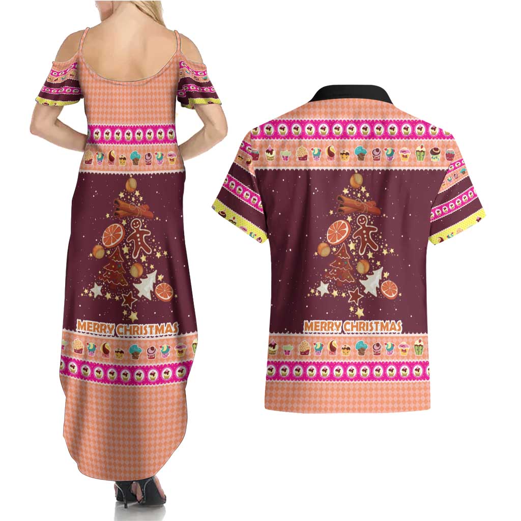 Christmas Cookie Couples Matching Summer Maxi Dress and Hawaiian Shirt with Gingerbread Tree Candy Ornaments and Sweet Treat Pattern - Wonder Print Shop