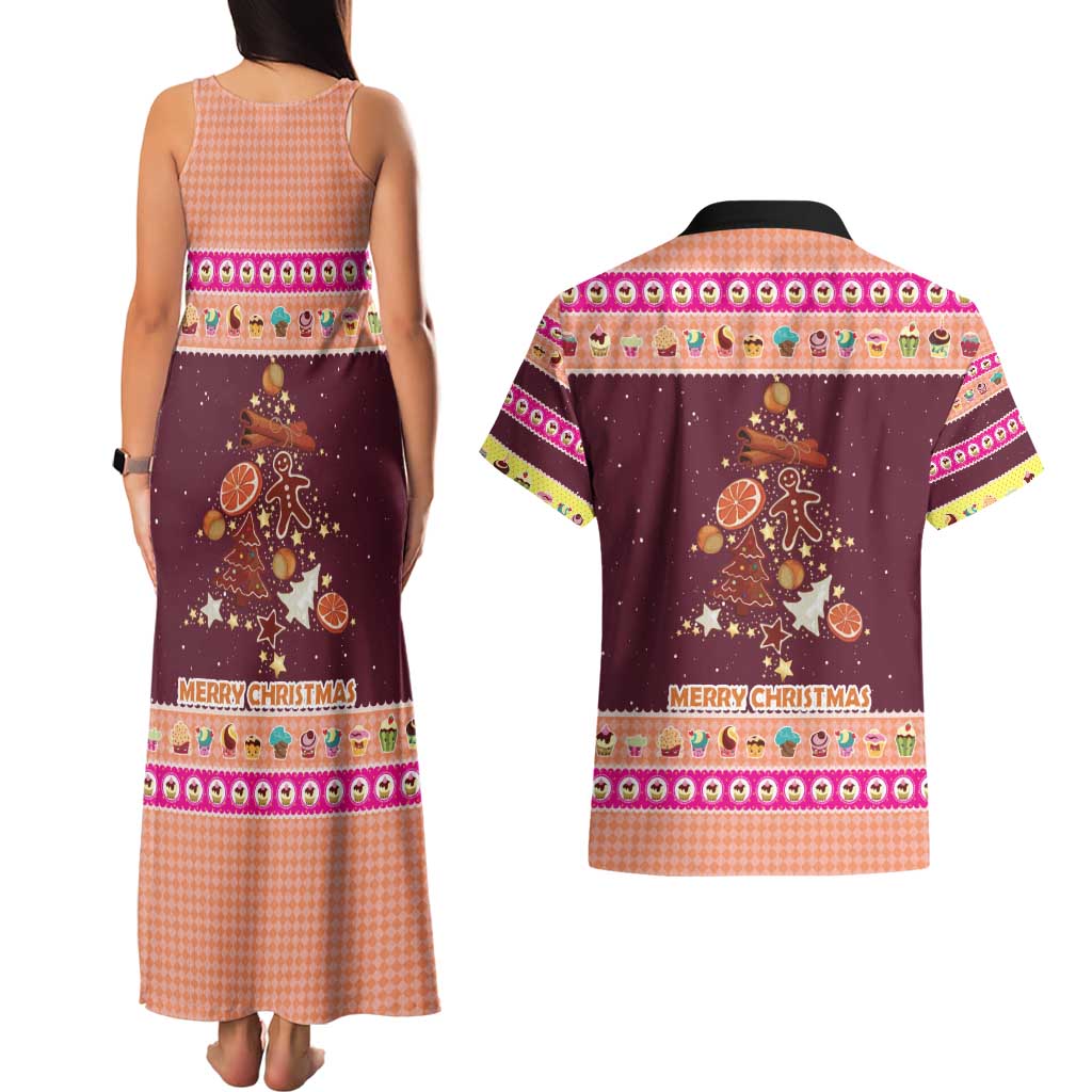 Christmas Cookie Couples Matching Tank Maxi Dress and Hawaiian Shirt with Gingerbread Tree Candy Ornaments and Sweet Treat Pattern - Wonder Print Shop
