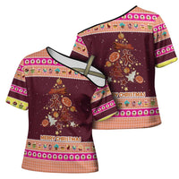 Christmas Cookie Cross Shoulder Shirt with Gingerbread Tree Candy Ornaments and Sweet Treat Pattern - Wonder Print Shop