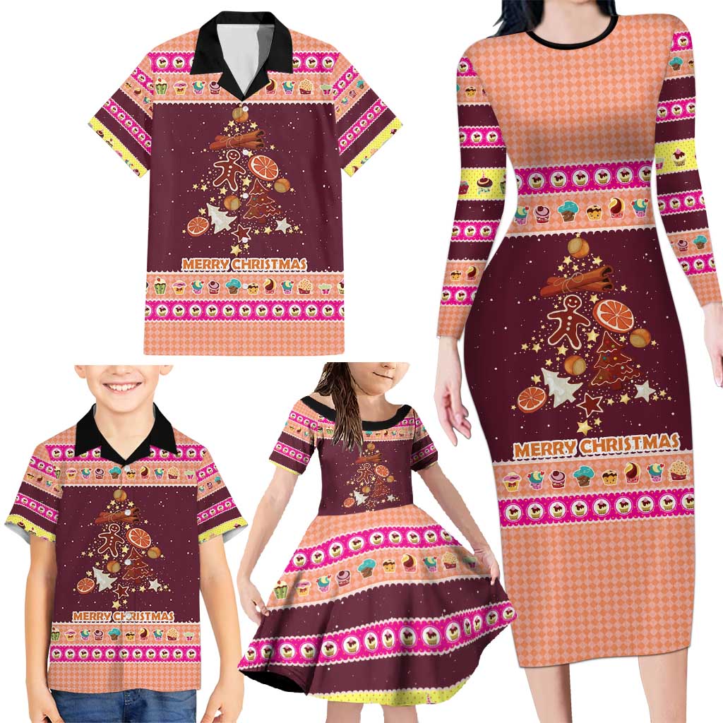 Christmas Cookie Family Matching Long Sleeve Bodycon Dress and Hawaiian Shirt with Gingerbread Tree Candy Ornaments and Sweet Treat Pattern - Wonder Print Shop