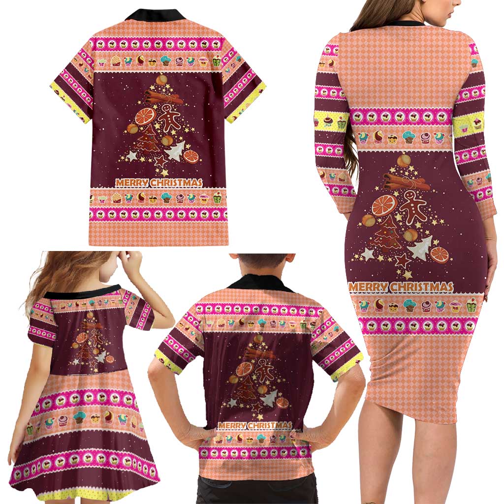 Christmas Cookie Family Matching Long Sleeve Bodycon Dress and Hawaiian Shirt with Gingerbread Tree Candy Ornaments and Sweet Treat Pattern - Wonder Print Shop