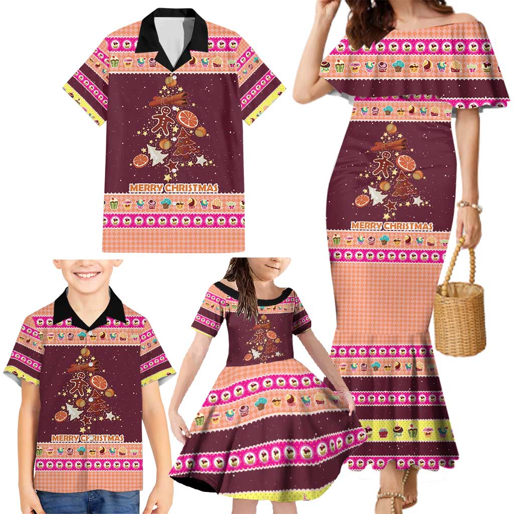Christmas Cookie Family Matching Mermaid Dress and Hawaiian Shirt with Gingerbread Tree Candy Ornaments and Sweet Treat Pattern - Wonder Print Shop