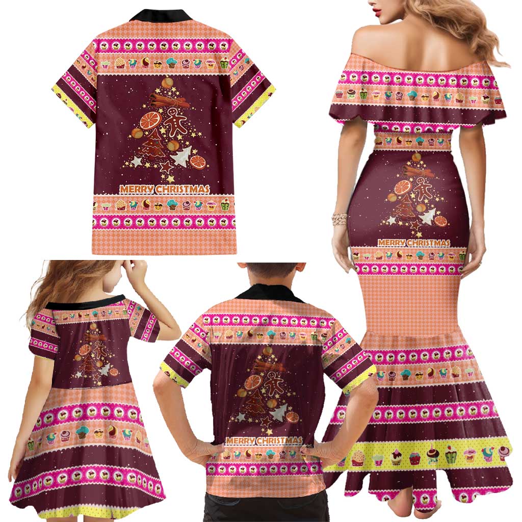 Christmas Cookie Family Matching Mermaid Dress and Hawaiian Shirt with Gingerbread Tree Candy Ornaments and Sweet Treat Pattern - Wonder Print Shop