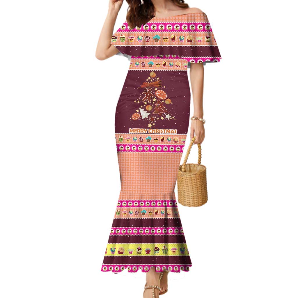 Christmas Cookie Family Matching Mermaid Dress and Hawaiian Shirt with Gingerbread Tree Candy Ornaments and Sweet Treat Pattern - Wonder Print Shop