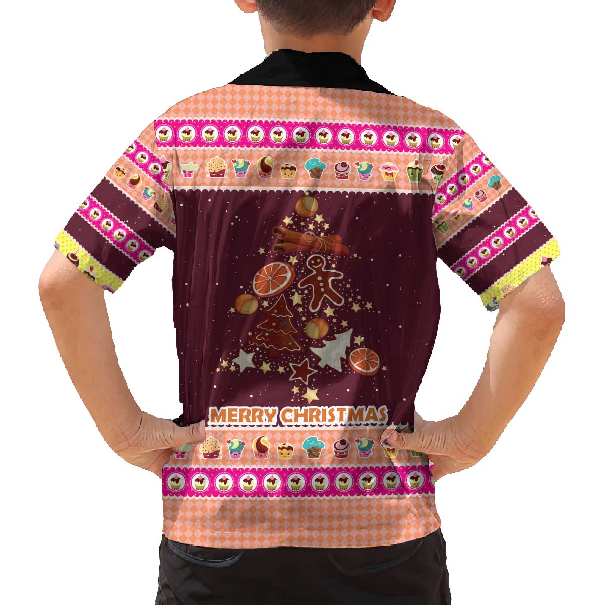 Christmas Cookie Family Matching Off The Shoulder Long Sleeve Dress and Hawaiian Shirt with Gingerbread Tree Candy Ornaments and Sweet Treat Pattern - Wonder Print Shop