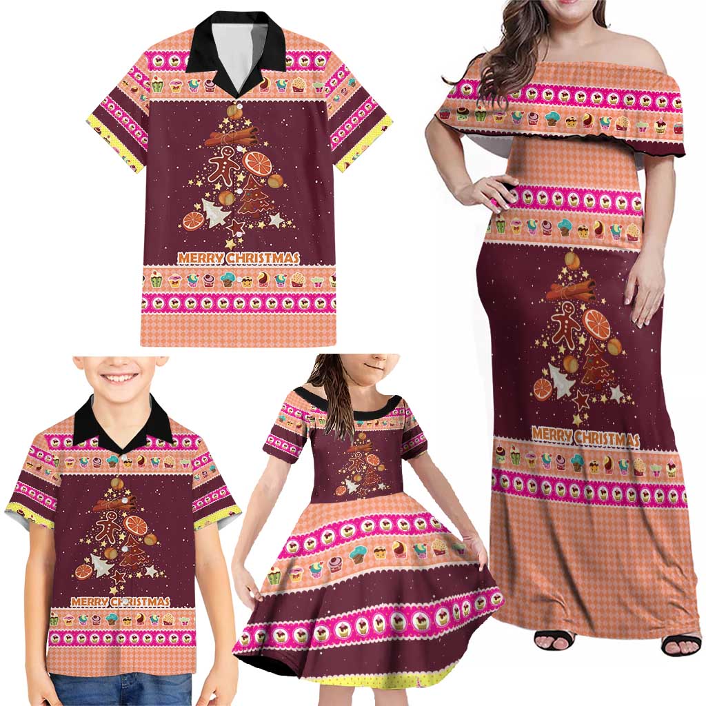 Christmas Cookie Family Matching Off Shoulder Maxi Dress and Hawaiian Shirt with Gingerbread Tree Candy Ornaments and Sweet Treat Pattern - Wonder Print Shop