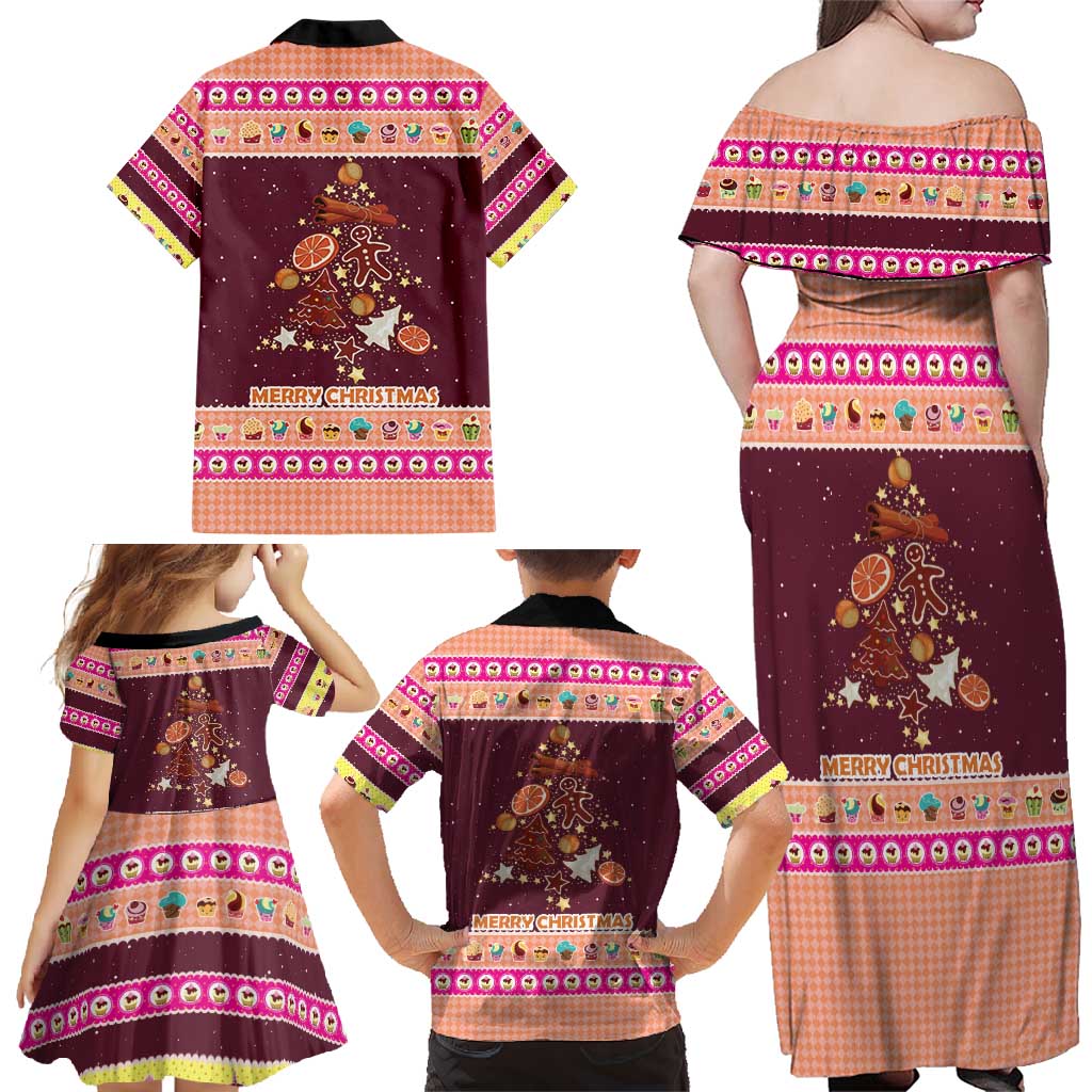 Christmas Cookie Family Matching Off Shoulder Maxi Dress and Hawaiian Shirt with Gingerbread Tree Candy Ornaments and Sweet Treat Pattern - Wonder Print Shop