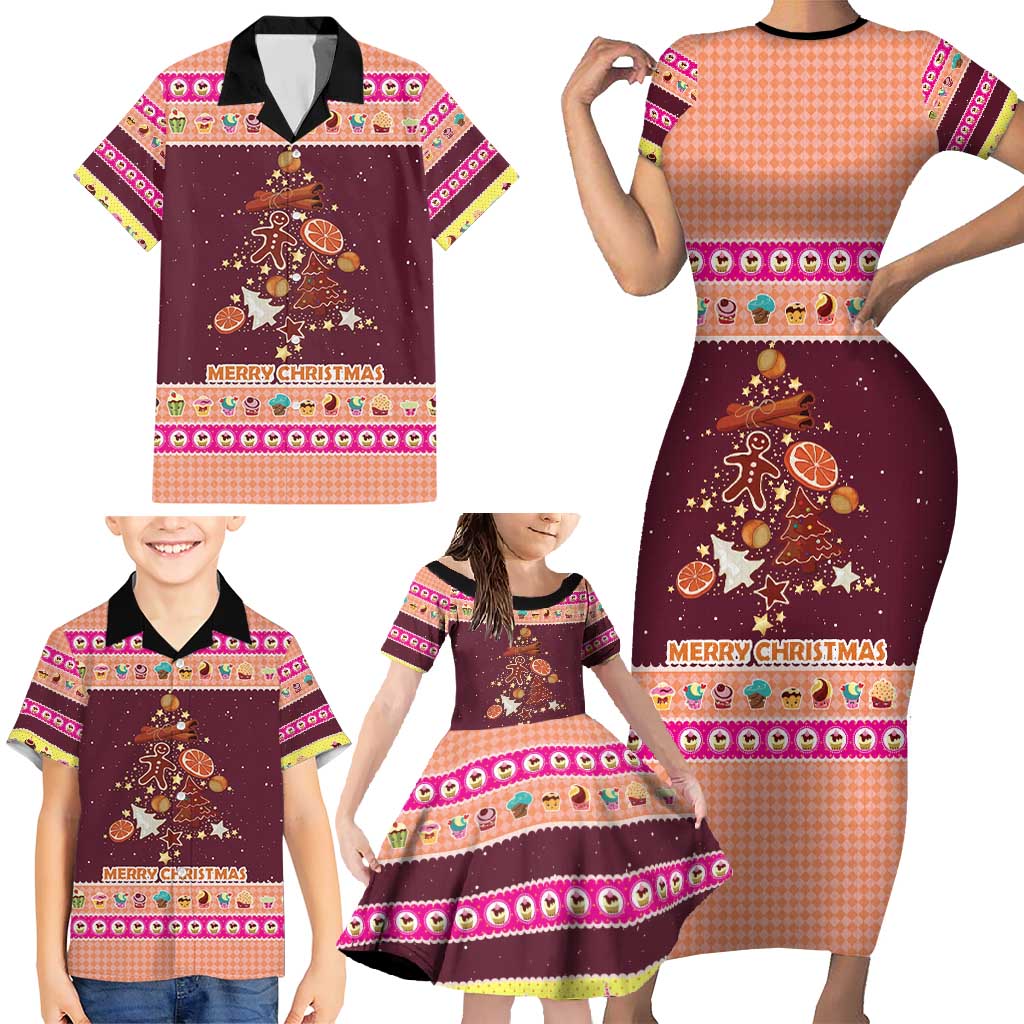 Christmas Cookie Family Matching Short Sleeve Bodycon Dress and Hawaiian Shirt with Gingerbread Tree Candy Ornaments and Sweet Treat Pattern - Wonder Print Shop